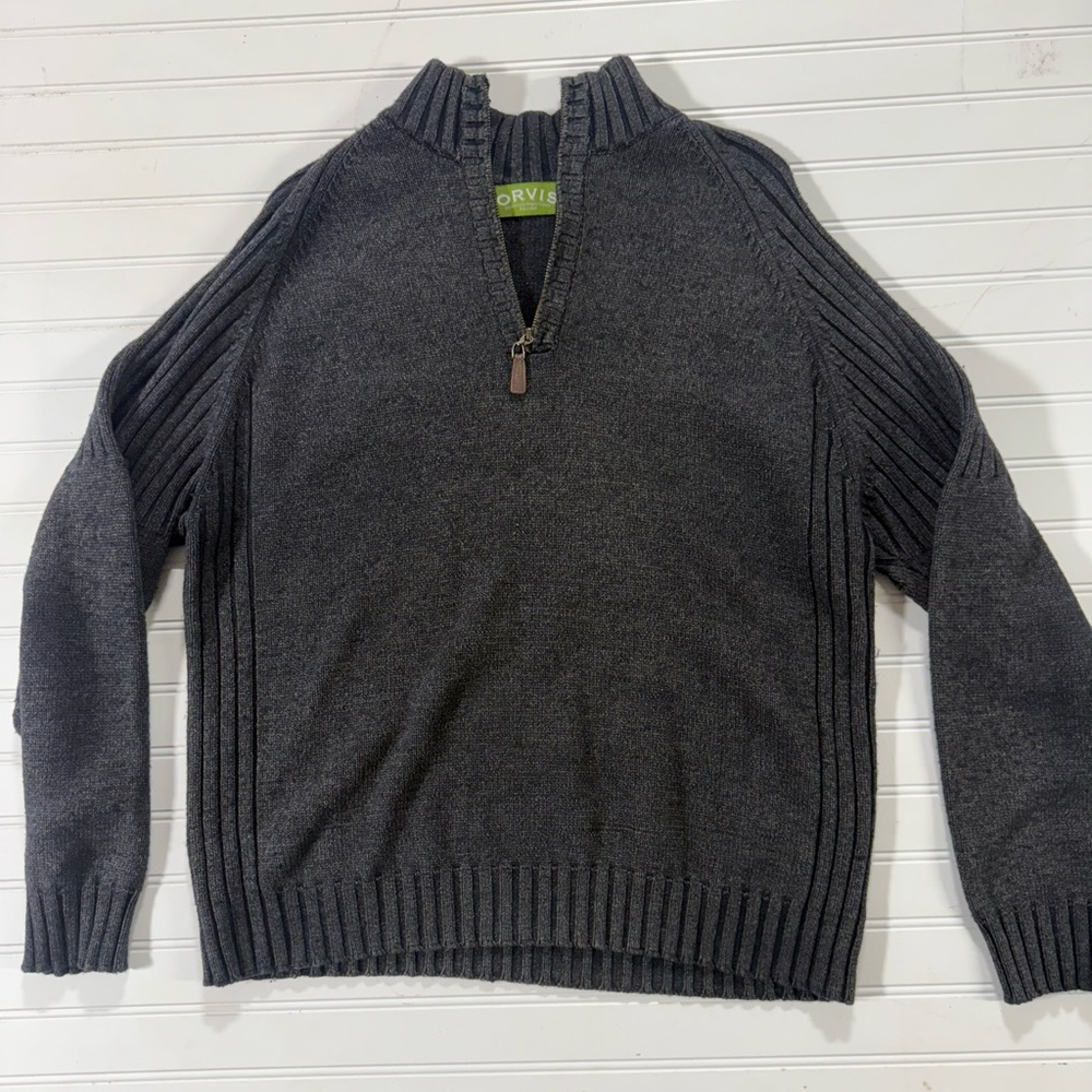 Orvis Men's Dark Gray Ribbed Zip-Up Sweater
